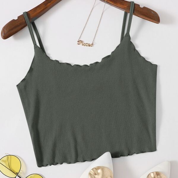 

Lettuce Trim Rib-knit Crop Cami Top, Dark grey
