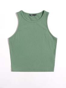 SHEIN EZwear 素色短版背心上衣 - 綠色 - View 3