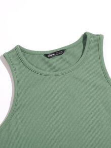 SHEIN EZwear 素色短版背心上衣 - 綠色 - View 5