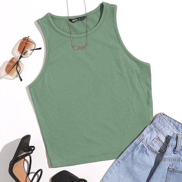 

Solid Crop Tank Top, Green