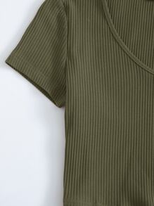 SHEIN EZwear V領羅紋針織上衣