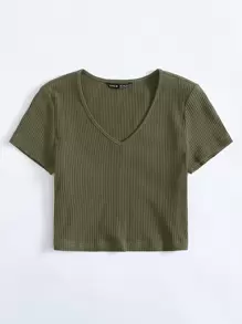 SHEIN EZwear V領羅紋針織上衣