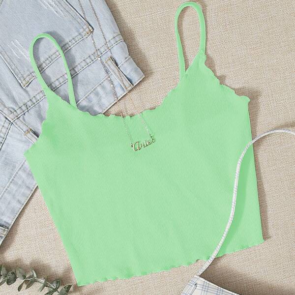 

Lettuce Trim Rib-knit Crop Cami Top, Mint green