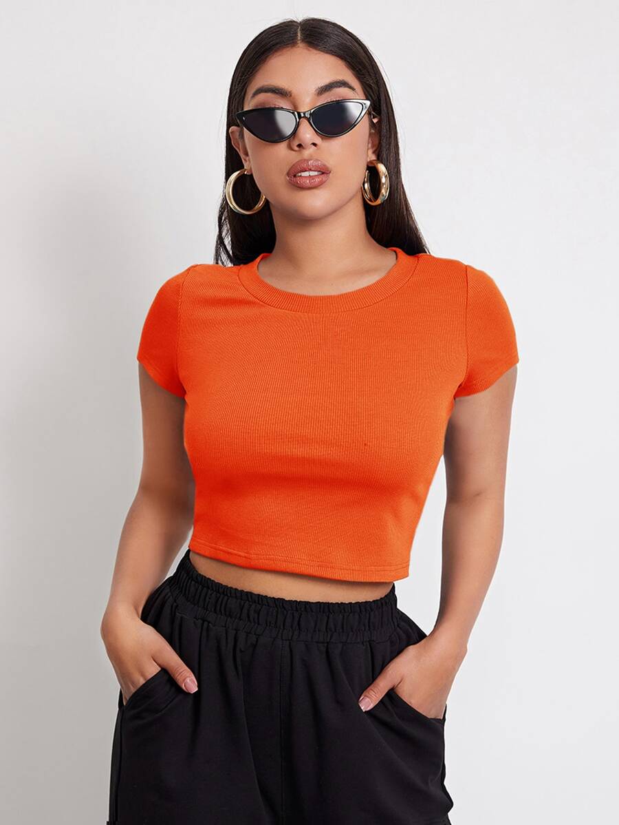 SHEIN EZwear Rib-knit Crop Top