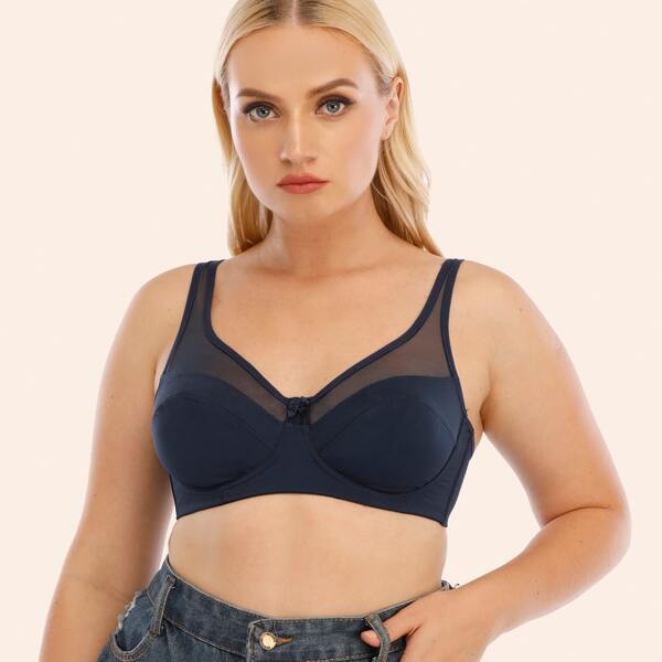

Plus Contrast Mesh Underwire Bra, Navy blue