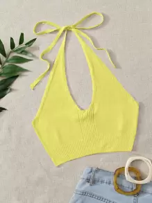 Tie Back Knit Top - Mustard Yellow - View 1