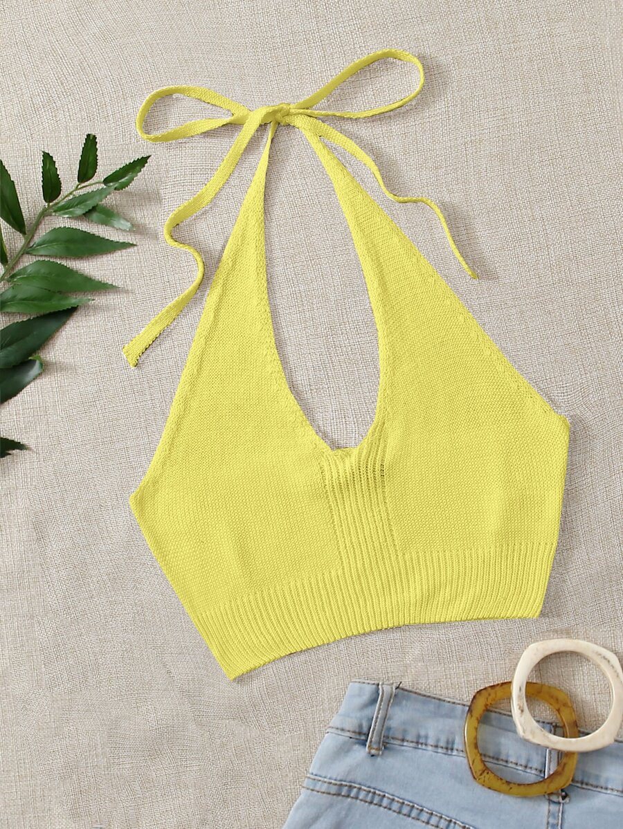 Tie Back Knit Top - Mustard Yellow - View 1