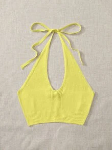Tie Back Knit Top - Mustard Yellow - View 4