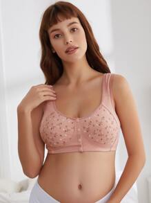 SHEIN Maternity Floral Print Button Front Nursing Bra For Mother - Pink - View 5