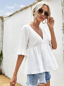 SHEIN Unity 荷葉邊娃娃上衣 - 白色 - 查看 3