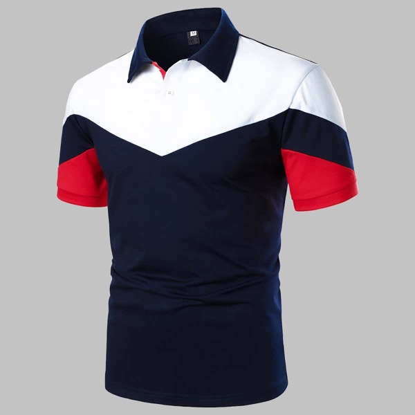 

Men Cut And Sew Polo Shirt, Multicolor