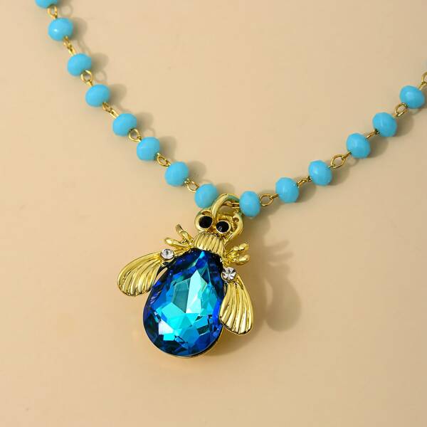 

Gemstone Animal Charm Necklace, Blue