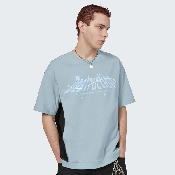 

Men Letter Graphic Drop Shoulder Tee, Baby blue