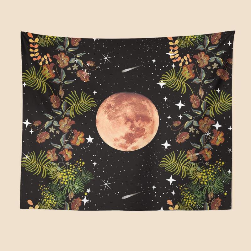 

Moon & Flower Print Tapestry, Multicolor