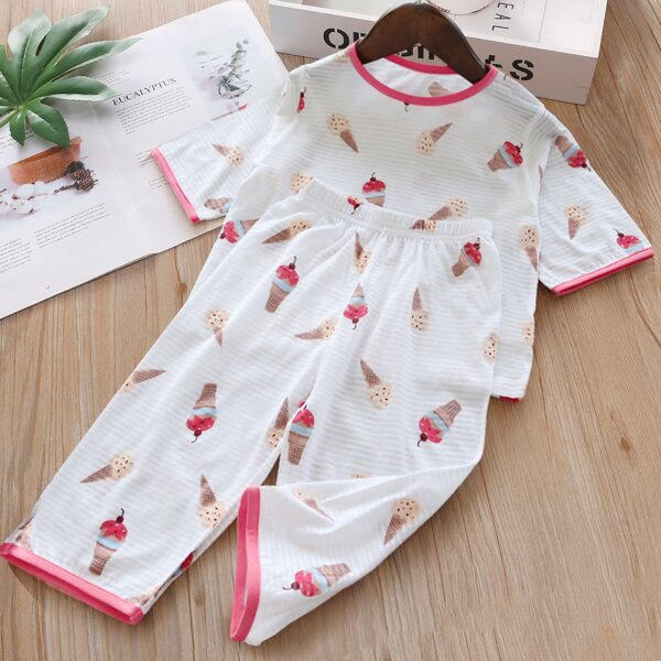 

Toddler Girls Ice-cream Print Tee With Pants, White