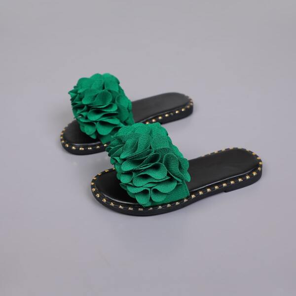 

Girls Flower Design Slippers, Green