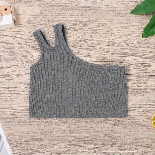 

Toddler Girls One Shoulder Rib-knit Tank Top, Dark grey