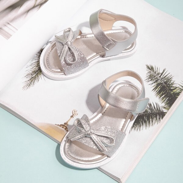

Toddler Girls Metallic Glitter & Bow Decor Sandals, Silver