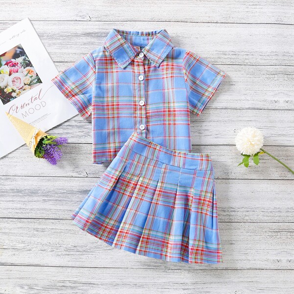 

Toddler Girls Plaid Button Up Blouse & Pleated Skirt, Multicolor