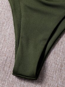 Rib Triangle High Cut Bikini Set, For Summer Beach Vacation - Army Green - View 3