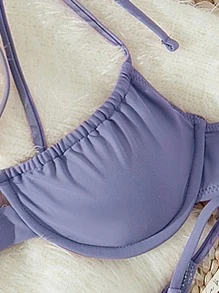 Conjunto de bikini con tanga y soporte de alambre con tirantes - Púrpura malva - Ver 3