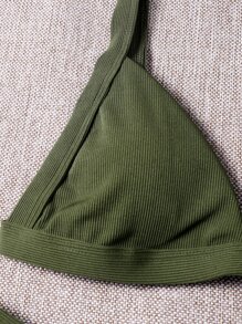 Rib Triangle High Cut Bikini Set, For Summer Beach Vacation - Army Green - View 5