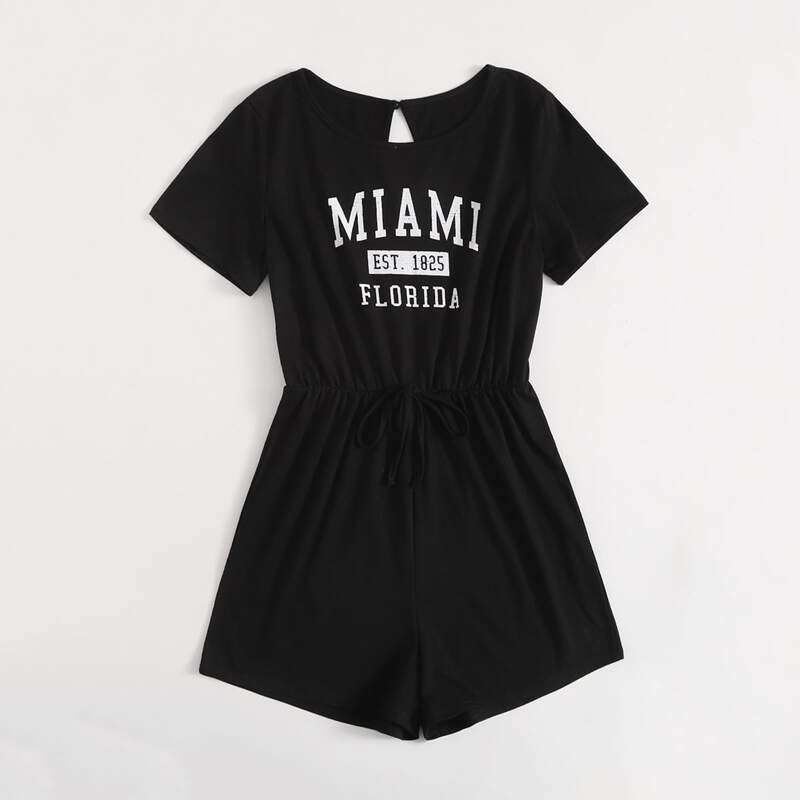 

Letter Tie Front Jumpsuit, Black