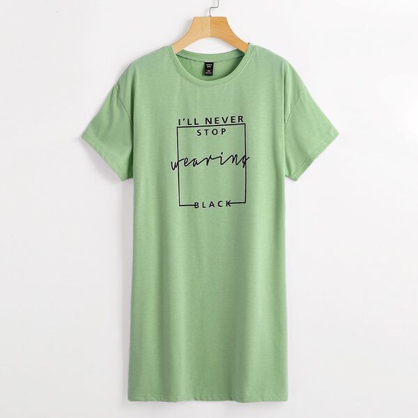 

Plus Slogan Graphic Tee Dress, Lime green