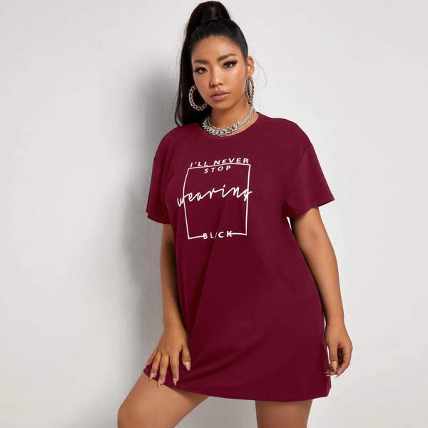 

Plus Slogan Graphic Tee Dress, Burgundy