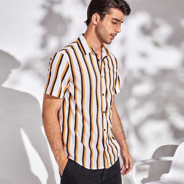 

Men Single Breasted Striped Shirt, Multicolor