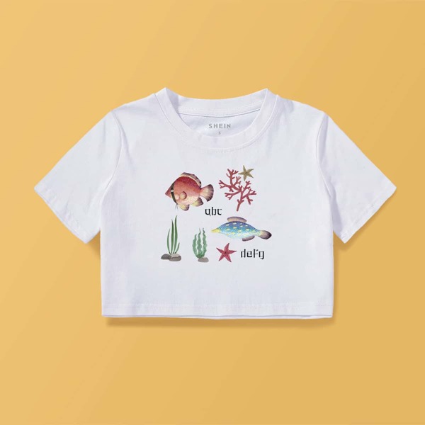 

Algae And Fish Print Crop Tee, White