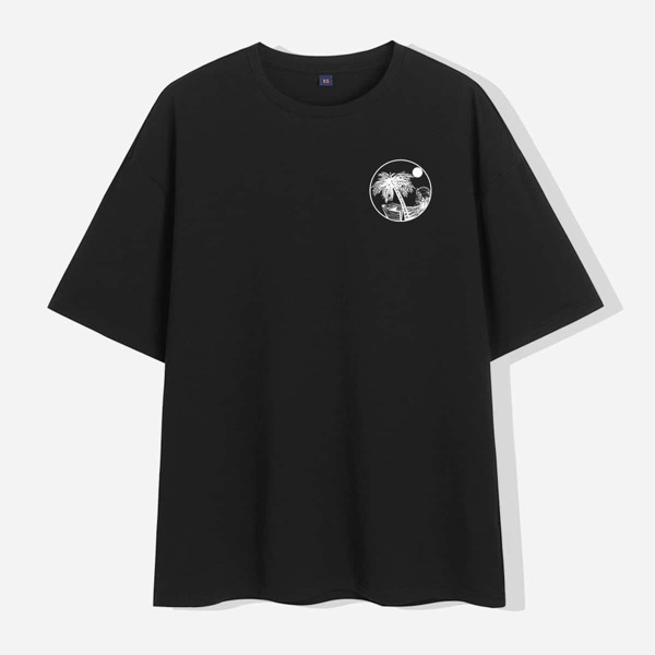 

Men Tropical Print Short Sleeve Tee, Black
