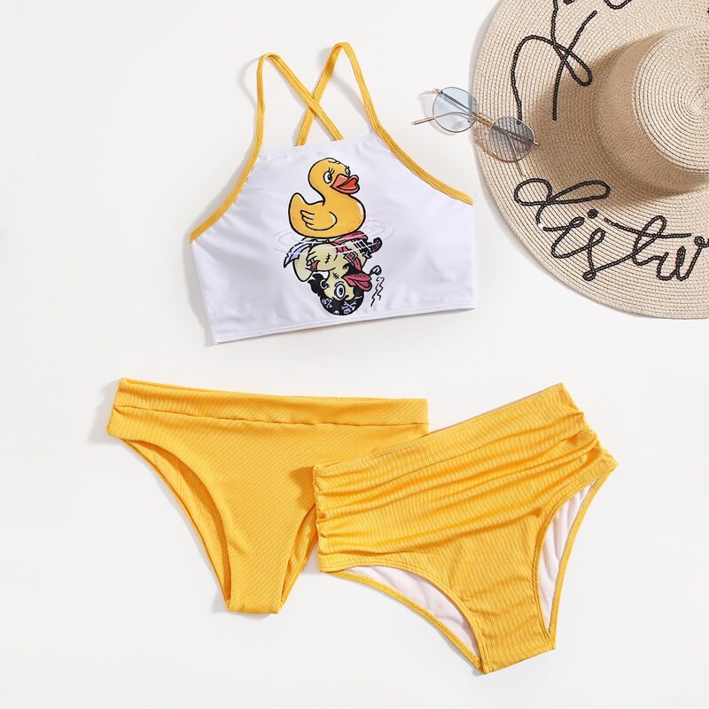 

Cartoon Duck Bikini Swimsuit, Multicolor