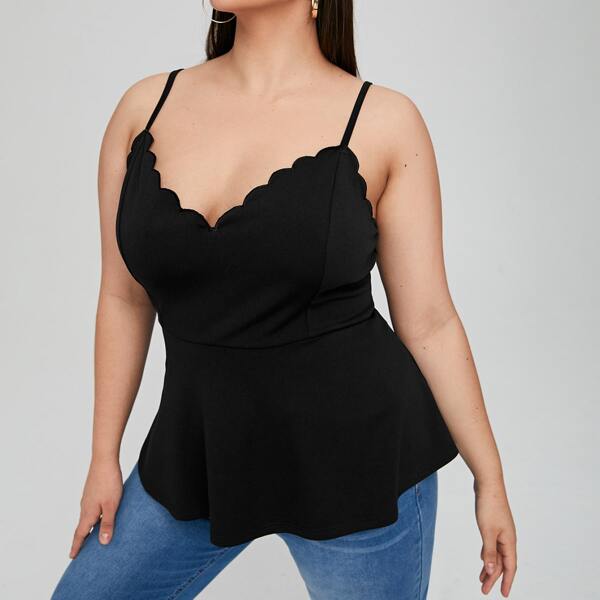 

Plus Scallop Trim Cami Top, Black