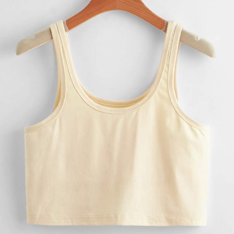 

Solid Crop Tank Top, Beige