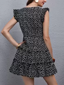 SHEIN Clasi Ruffle Armhole Layered Frill Trim Ditsy Floral Dress