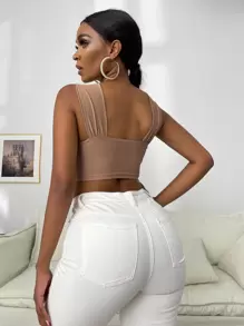 SHEIN SXY Cross Wrap Crop Tank Top - Khaki - View 6