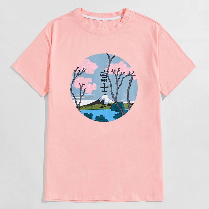 

Guys Mount Fuji Print Tee, Baby pink