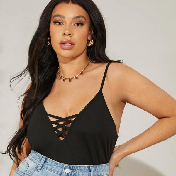 

Plus Cross Criss Crop Cami Top, Black