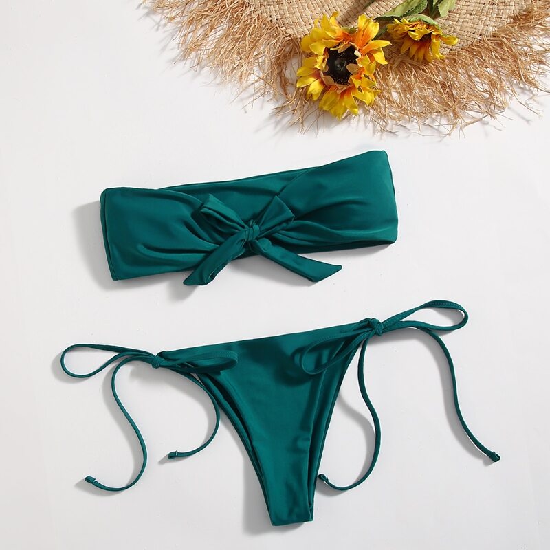 

Solid Knot Bikini Swimsuit, Teal blue