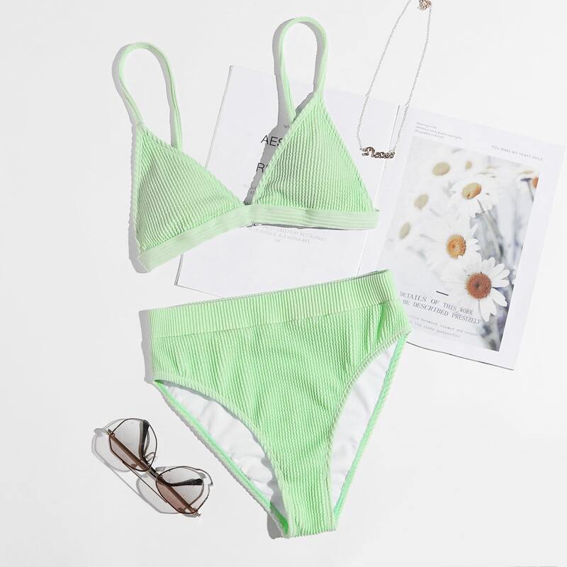 

Plain High Waist Bikini Swimsuit, Mint green