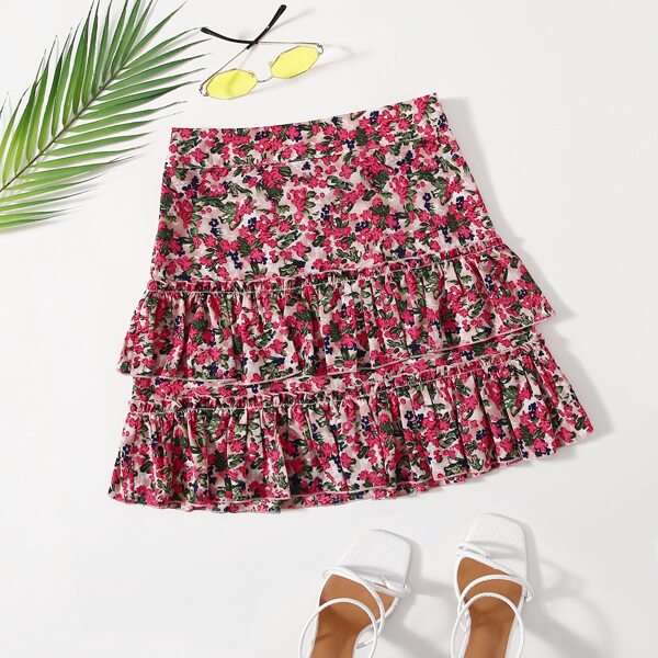 

Ditsy Floral Layered Hem Skirt, Multicolor