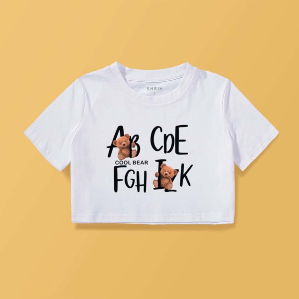 

Letter & Cartoon Graphic Crop Tee, White
