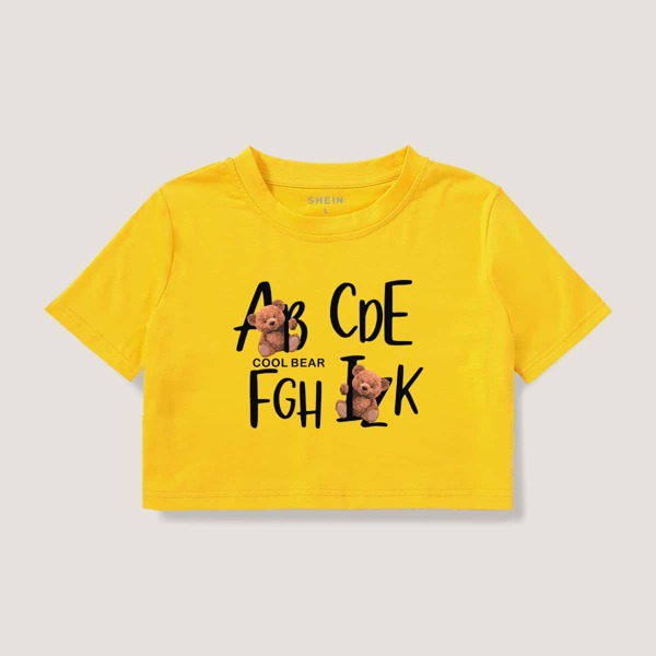 

Letter & Cartoon Graphic Crop Tee, Yellow