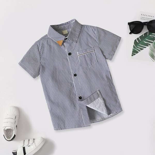 

Toddler Boys Striped Print Button Front Shirt, Blue and white