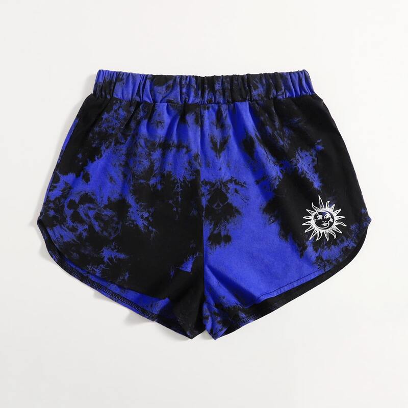 

Sun & Moon Graphic Tie Dye Shorts, Blue