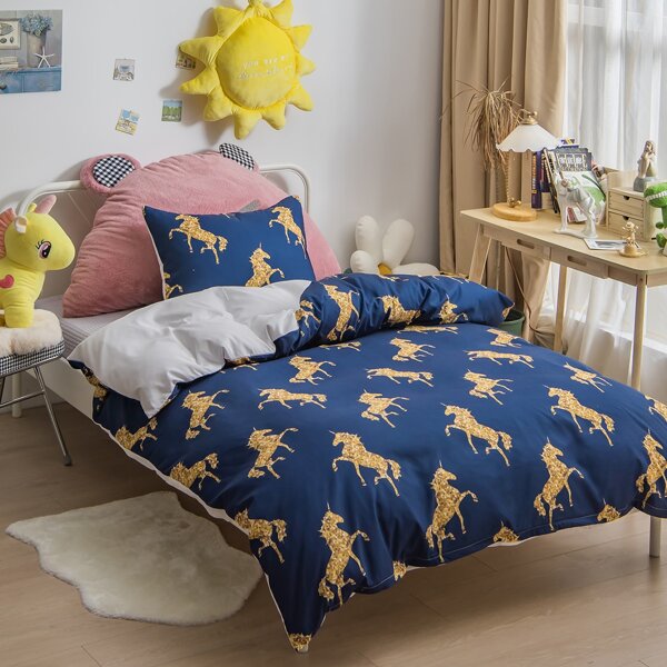 

Unicorn Print Kids Duvet Cover Set Without Filler, Blue