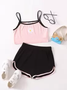 SHEIN Conjuntos para niñas Ribete en contraste Floral Deportivo - Multicolor - Ver 1