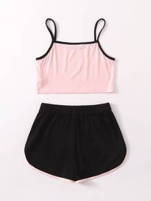 SHEIN Conjuntos para niñas Ribete en contraste Floral Deportivo - Multicolor - Ver 2