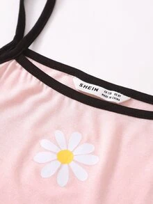 SHEIN Conjuntos para niñas Ribete en contraste Floral Deportivo - Multicolor - Ver 4